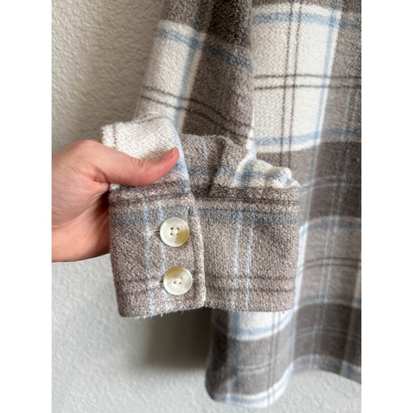 American Eagle Sherpa Plaid Flannel‎ Oversized Shirt Jacket L Shacket Gorpcore - Picture 10 of 12